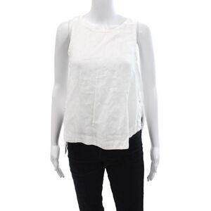 Lanhtropy Womens Linen Round Neck Sleeveless Button Up Side Tank White Size S